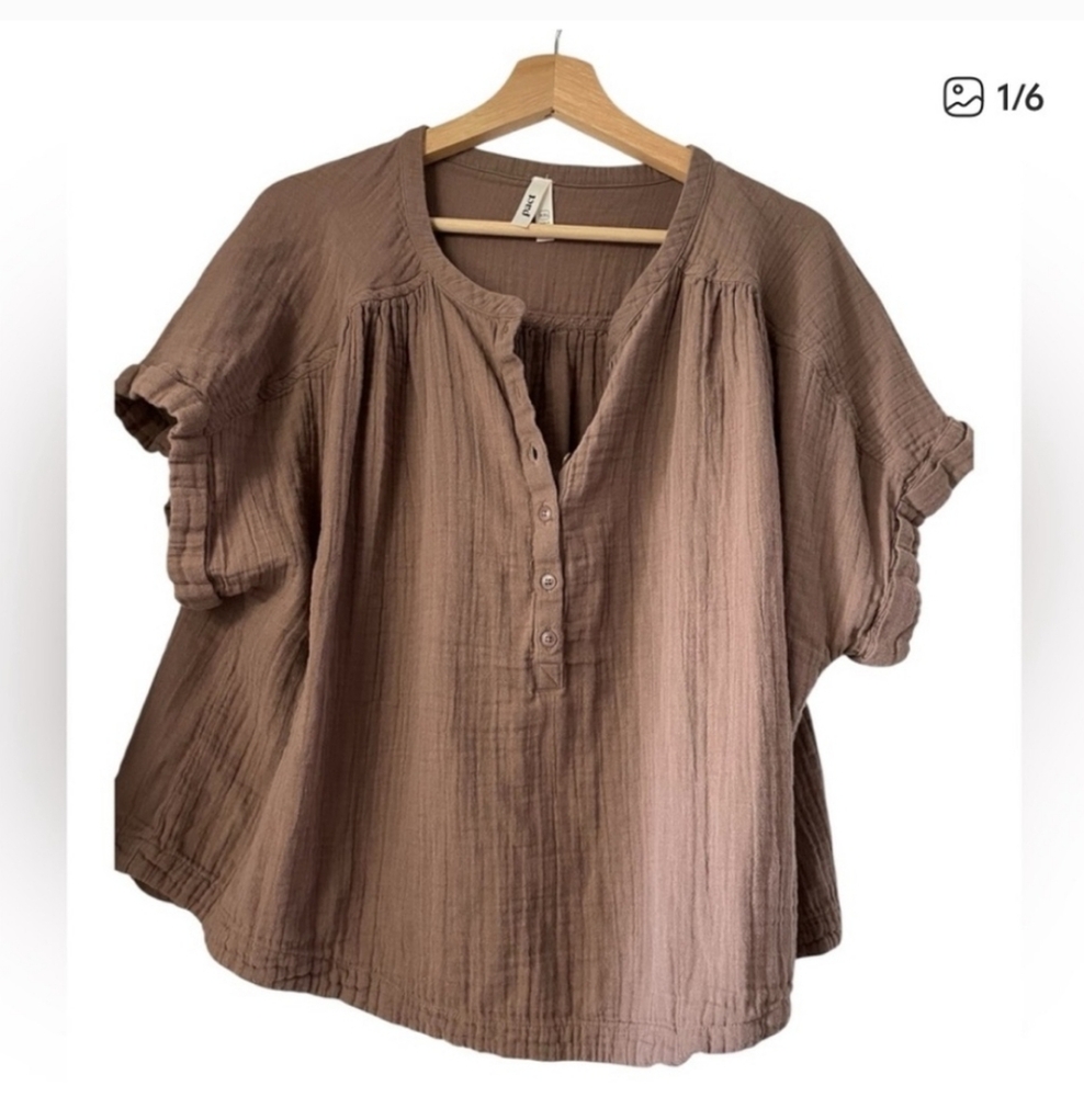 Pact Women's Tan Button-Up Blouse